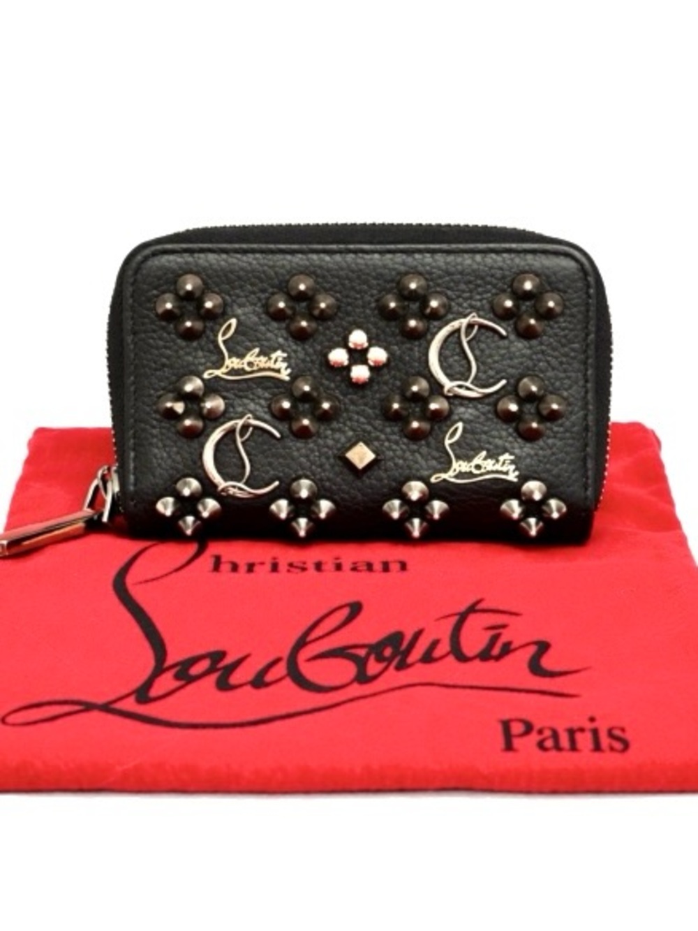 Christian Louboutin Studded Panettone Black Leather Zippy Compact Wallet